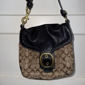 Coach Black and Tan Signature Shoulder Bag